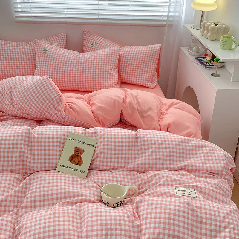 Plaid Style Bedding Set Skin-friendly Quilt Cover Pillowcase Bedsheet Home Bed Linen Sets Single/Full/Queen/King Size Bedclothes