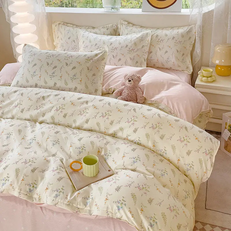 Fashion Duvet Cover Set Korean Ins Style New Flat Sheet Pillowcase No Filler Kids Adult Bedding Kit Twin Queen Bed Linen