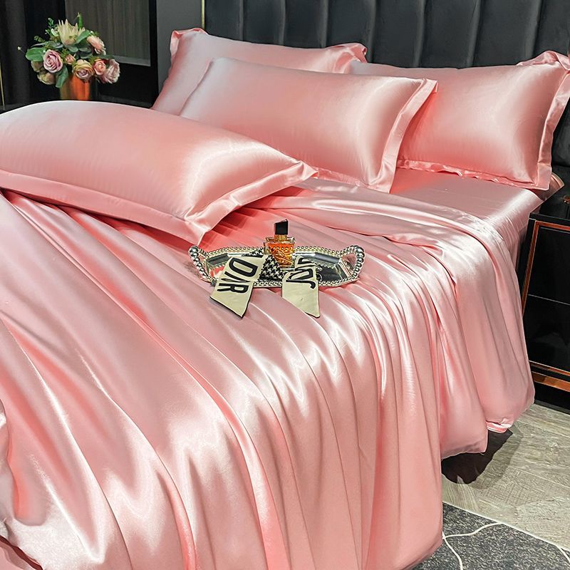 Nordic Mulberry Silk Bedding Set with Duvet Cover Bed Sheet Pillowcase Luxury Couple Single Double Summer 1/2 People Bedsheet
