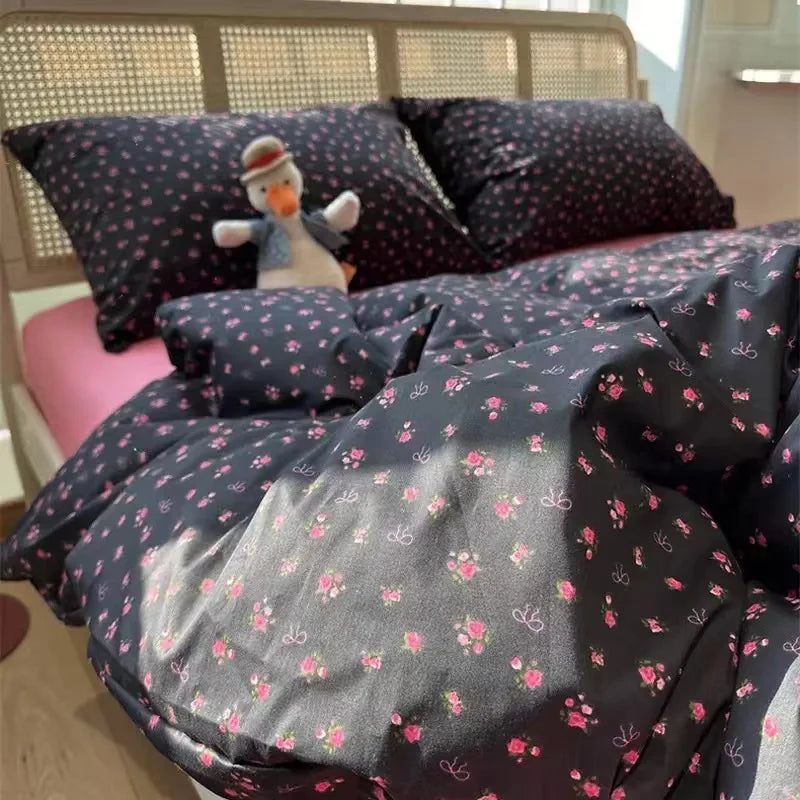Nordic Princess Pink Bedding Set Girls Boys Single Double Size Flat Sheet Duvet Cover Pillowcase Bed Linens Home Textile