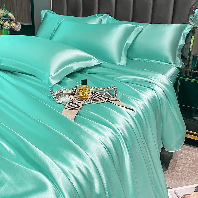 Nordic Mulberry Silk Bedding Set with Duvet Cover Bed Sheet Pillowcase Luxury Couple Single Double Summer 1/2 People Bedsheet