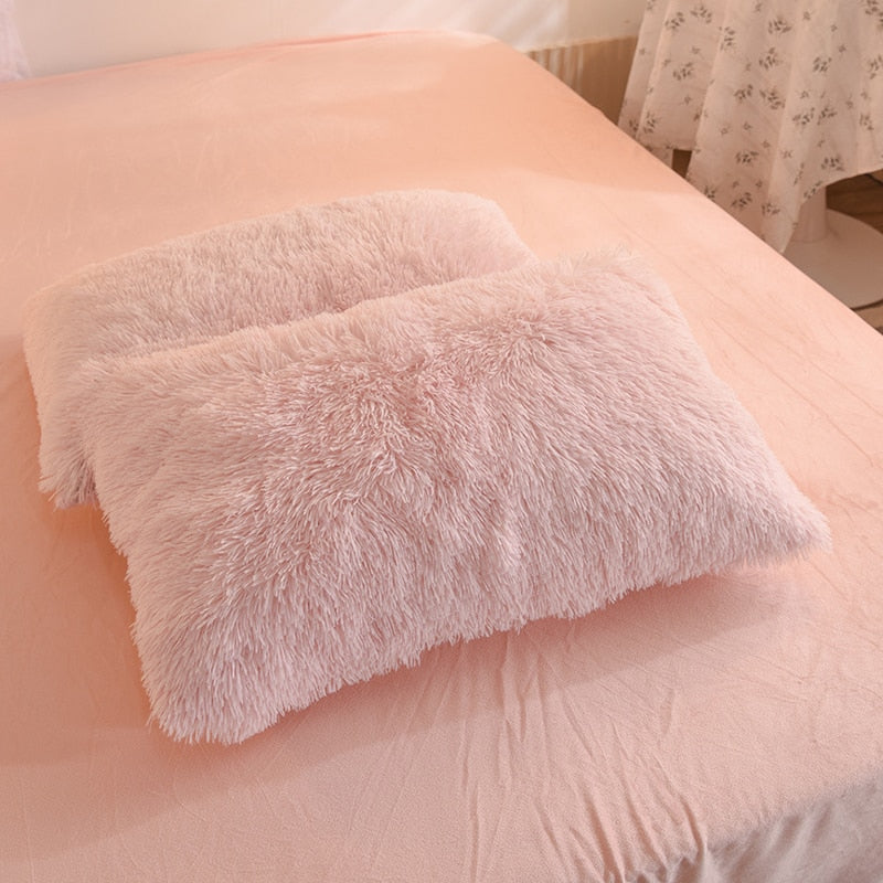 Winter Warm Blue Bedding Set Soft Plush Kawaii Mink Velvet Queen Duvet Cover Set Sheets Pillowcase Single Double Bedding Sets