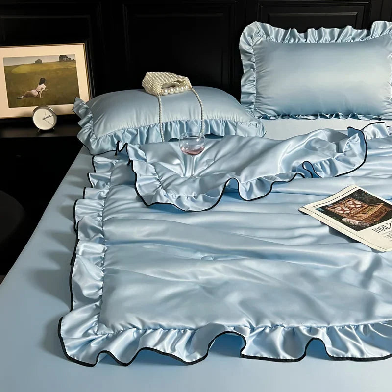 Korean Version Ruffled Summer Cool Quilt Washed Silk Machine Washable Summer Quilt Twin Air-Conditioned Quilt Comforter Bedding