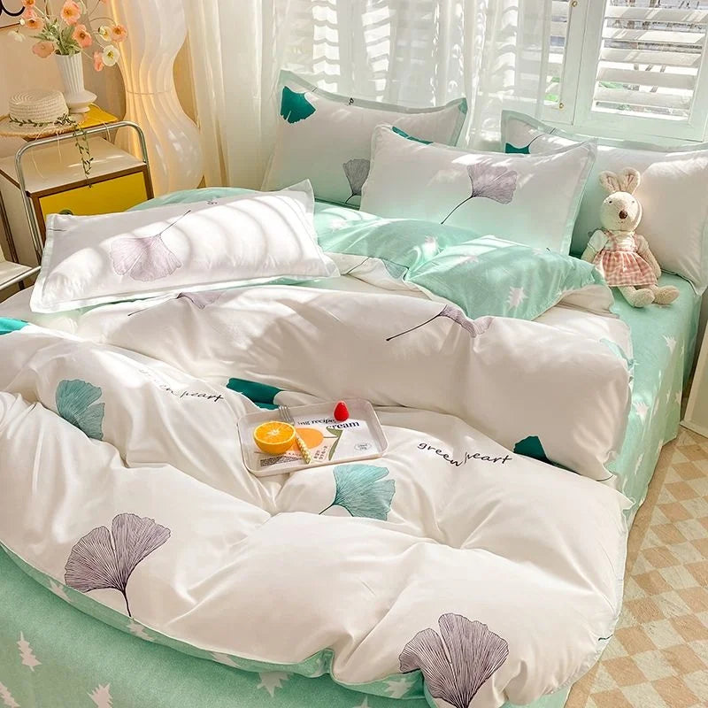 Nordic Princess Purple Bedding Set Girls Boys Single Double Size Flat Sheet Duvet Cover Pillowcase Bed Linens Home Textile
