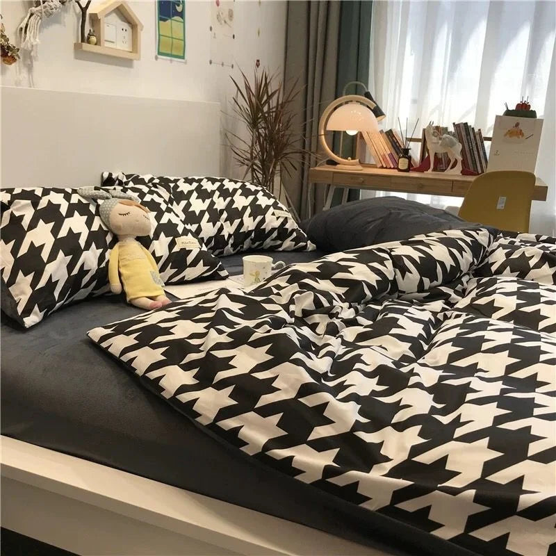 INS Zebra Pattern Bed Sheet Nordic Simple Quilt Cover Luxury Style 200x230 Black And White Duvet With Pillowcase Premium