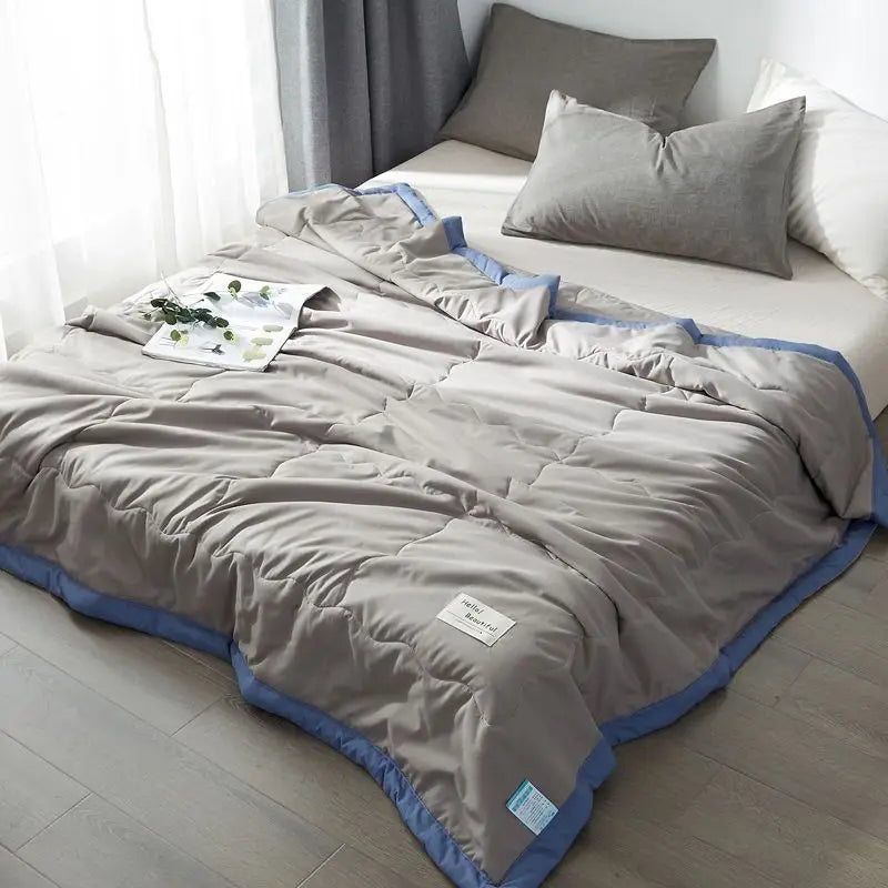 Thin Summer Quilt New Japanese Style Blue Pink Plaid Twin Queen Size Blanket Soft Kids Adult Ins Washable Cool Quilt