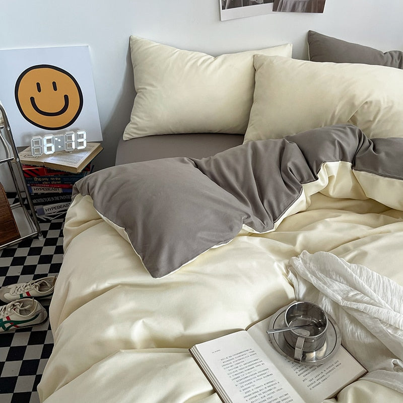 Solid Color Duvet Cover Set Single Double King Size Quilt Cover Set  Bed Hotel Home Skin Friendly Fabric Bedding Sets
