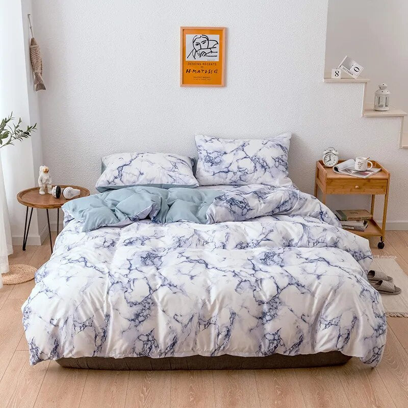 Mirco Fiber Marble Print Bedding Set Nordic Duvet Cover Set Double Bed Home Soft Comfortable Quilt Cover & 1/2pcs Pillowcases