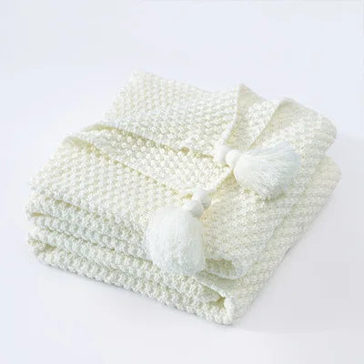 Tassel Knitted Ball Woolen Blanket Sofa Super Warm Cozy Throw Blankets For Office Siesta Air-conditioner Bedspread Bedding