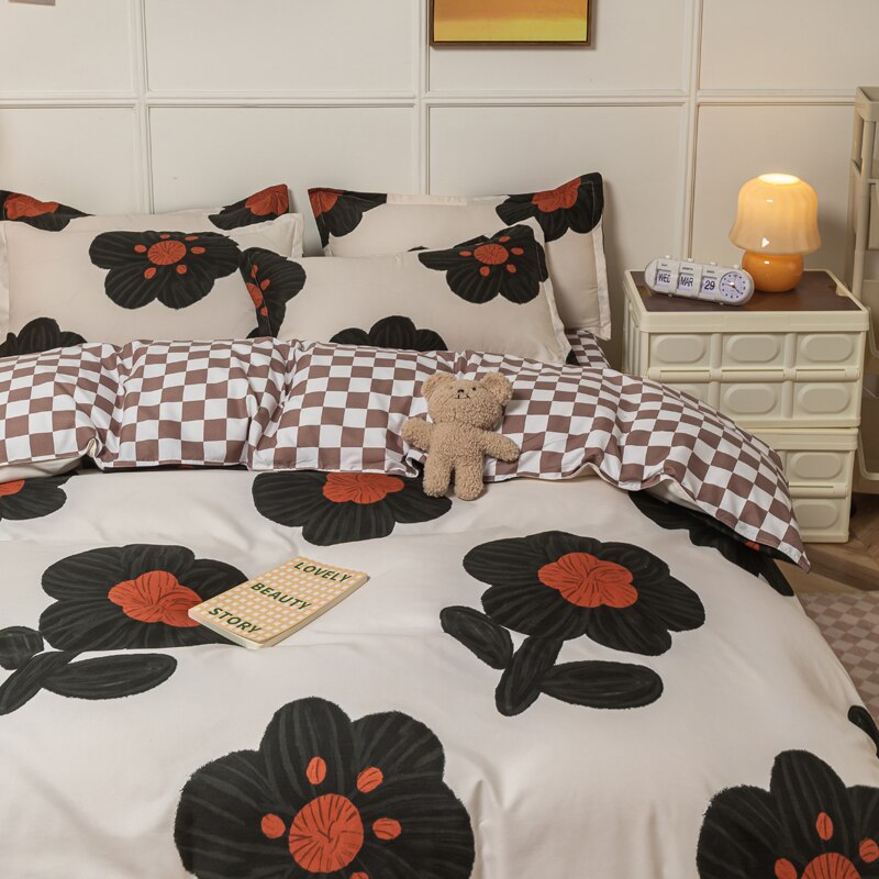 Kuup 3-4pcs Cartoon Bedding Set Duvet Cover Set Soft Bedding Printing Bed Linen Queen Size Bedding Set Fashion Design For Girl