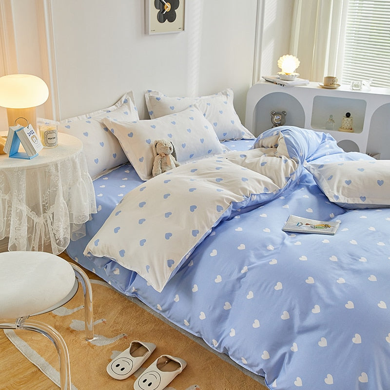 Kuup 3-4pcs Cartoon Bedding Set Duvet Cover Set Soft Bedding Printing Bed Linen Queen Size Bedding Set Fashion Design For Girl