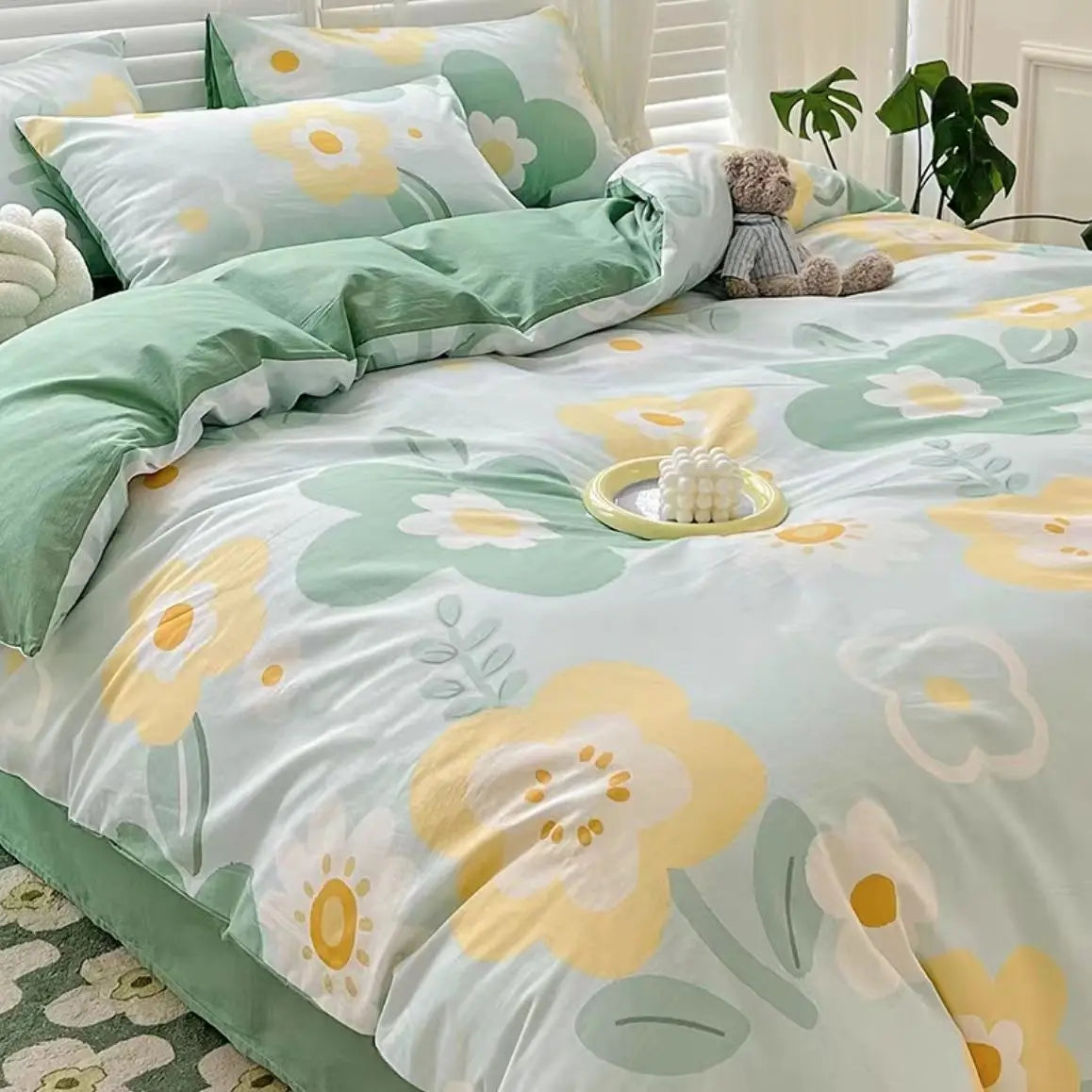 Ins Retro Flower Bedding Set Flat Bed Sheet Pillowcase Twin Full Queen Size Bed Linen Women Girls Caramel Floral Duvet Cover Set