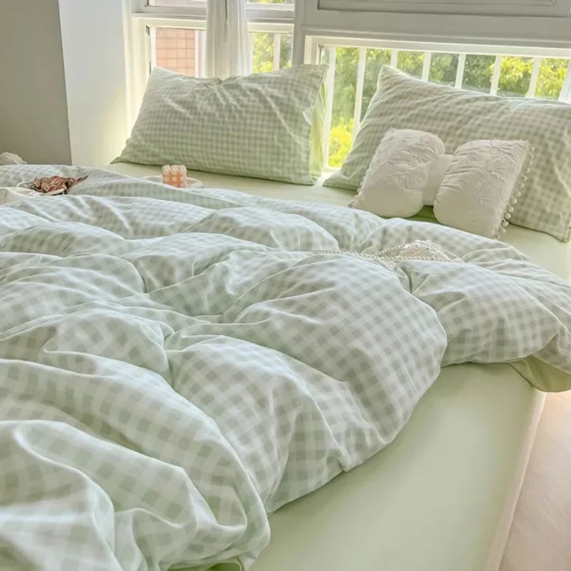 Pink Solid Bedding Set No Filler Fashion Duvet Cover Flat Sheet Pillowcase Full Queen Size Hotel Home Soft Bed Linens