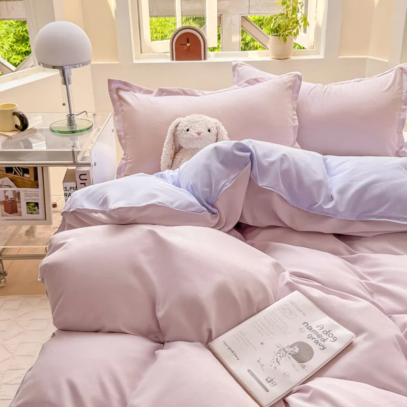 Nordic Solid Color Duvet Cover Set with Zipper Girls New Flat Bed Sheet Pillowcases No Filler Double Queen Size Bedding Linens