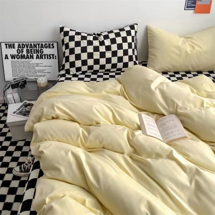 Ins Wind Four-Piece Bed Set Product Washed Cotton Sheet And Quilt Set Three-Piece Quilt Cover Dormitory Bedding