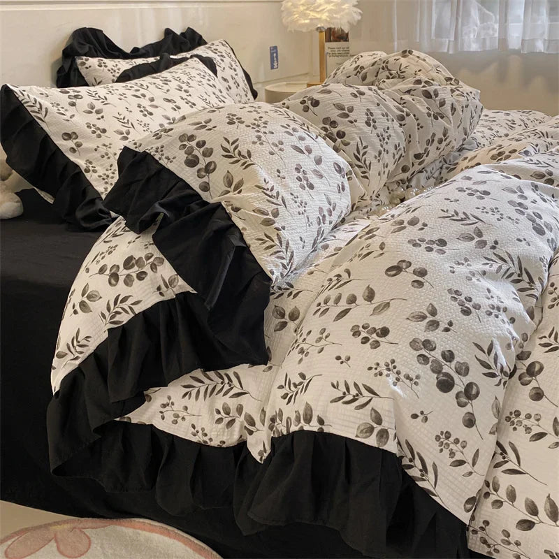 Solid Colour INS French Style Bedding Set For adults kids Brown pink Flat Sheet With Pillowcases Colorful King Queen Full size