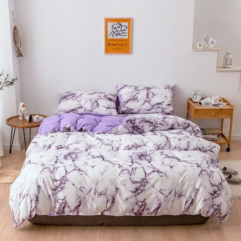 Mirco Fiber Marble Print Bedding Set Nordic Duvet Cover Set Double Bed Home Soft Comfortable Quilt Cover & 1/2pcs Pillowcases