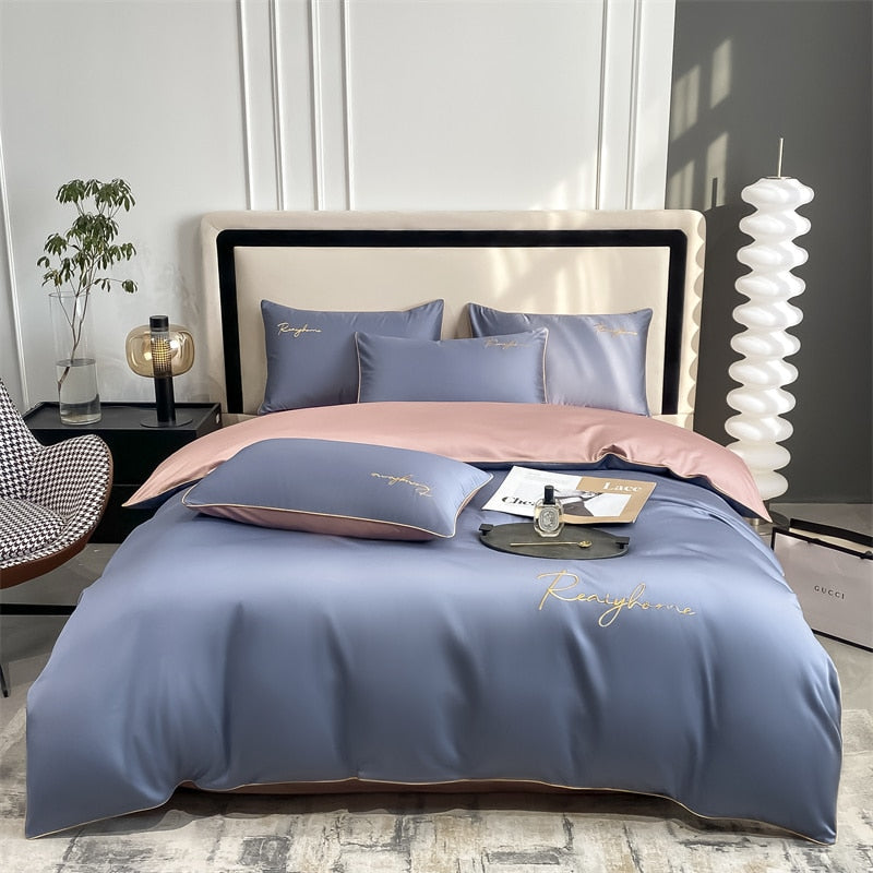 Luxury 60's Long Pile 100% Cotton Duvet Cover Set Embroidered Fall Winter Quilt Cover Solid Egyptian Cotton 2pcs pillowcases