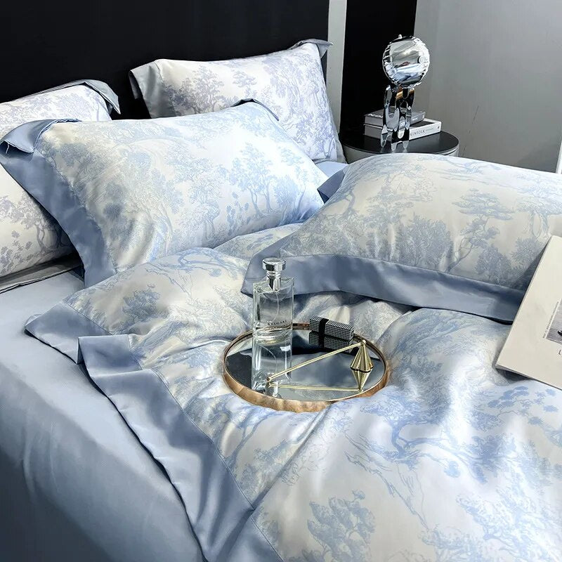 Luxury Home Textile Bedding Set 100% Tencel Quilt Cover Duvet Cover Flat Bed Sheet Pillowcases Comforter Bed Linens Queen King