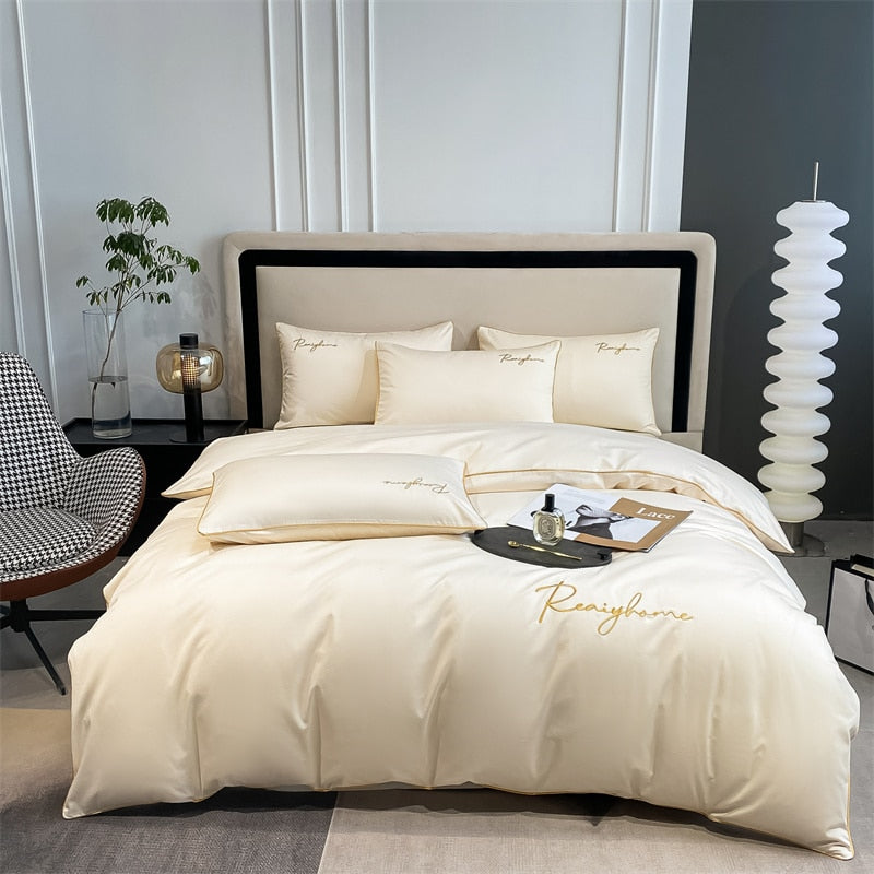 Luxury 60's Long Pile 100% Cotton Duvet Cover Set Embroidered Fall Winter Quilt Cover Solid Egyptian Cotton 2pcs pillowcases