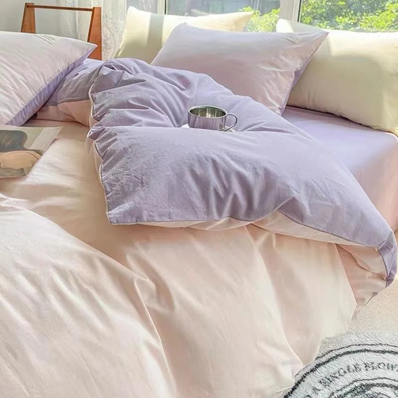 INS White And Blue Grey Solid Color Bedding Set Flat Bed Sheet Duvet Cover Double Full Queen King Bedclothes Pure Bedroom Linen