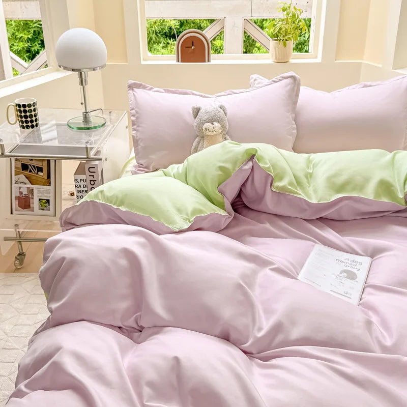 Nordic Solid Color Duvet Cover Set with Zipper Girls New Flat Bed Sheet Pillowcases No Filler Double Queen Size Bedding Linens