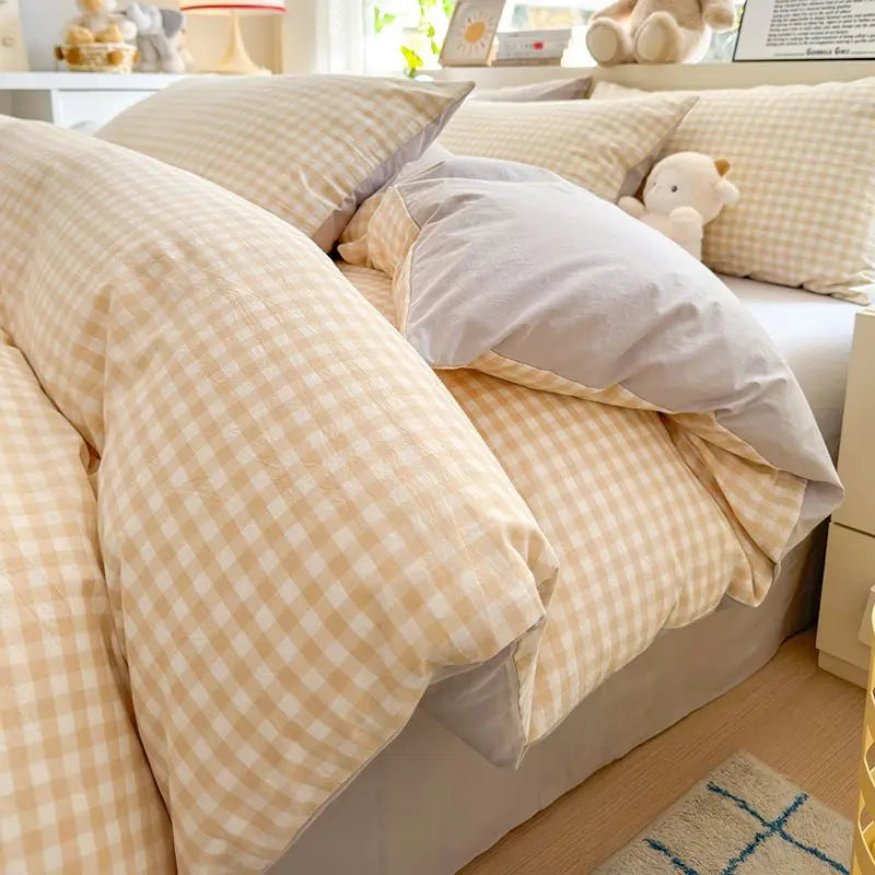 Pink Solid Bedding Set No Filler Fashion Duvet Cover Flat Sheet Pillowcase Full Queen Size Hotel Home Soft Bed Linens