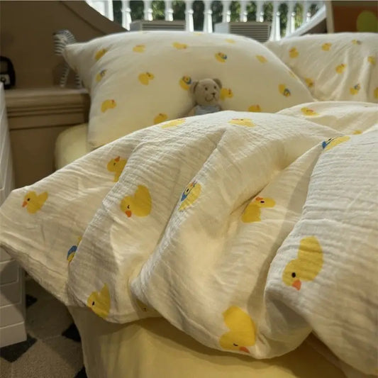 INS Korean Cute Bedding Kawaii Soft Clean Bed Skirt Duvet Cover Solid Color Queen Size For Girls Woman Home Textiles