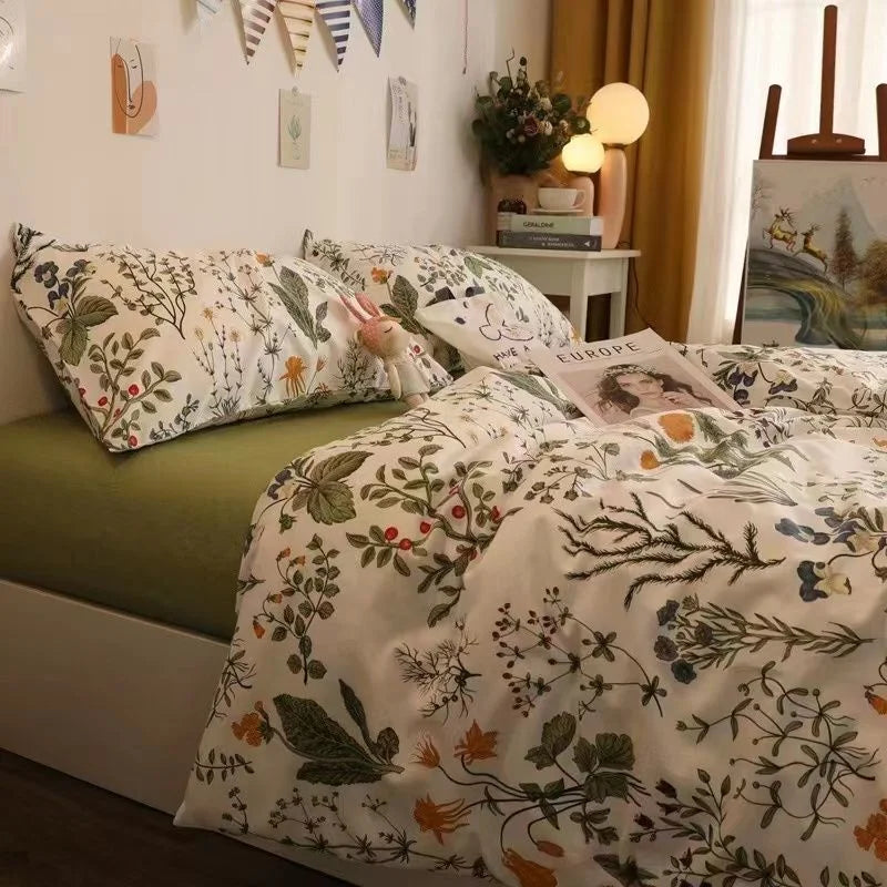 Ins Pastoral style Yellow Small Flowers Bedding Set Twin Queen Size Duvet Cover Flat Sheet Pillowcase Princess Girl Bed Linen