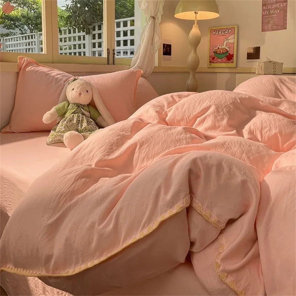 Minimalist Style Green Strip Bedding Sheet Ins Nordic Duvet Cover Set Home Luxury Bedding Set Bed Sheets Comfortable Bedspread