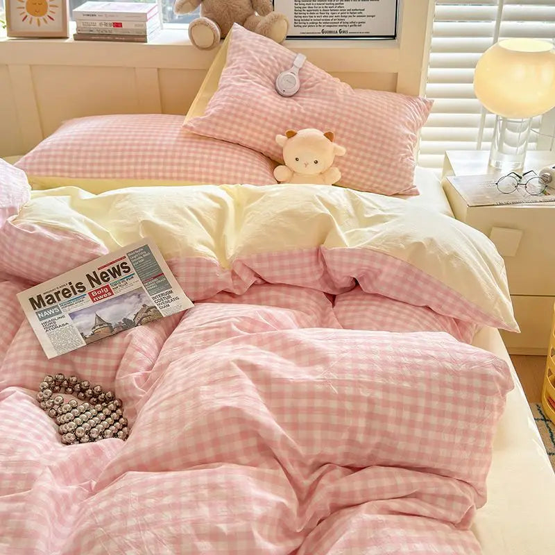 Pink Solid Bedding Set No Filler Fashion Duvet Cover Flat Sheet Pillowcase Full Queen Size Hotel Home Soft Bed Linens