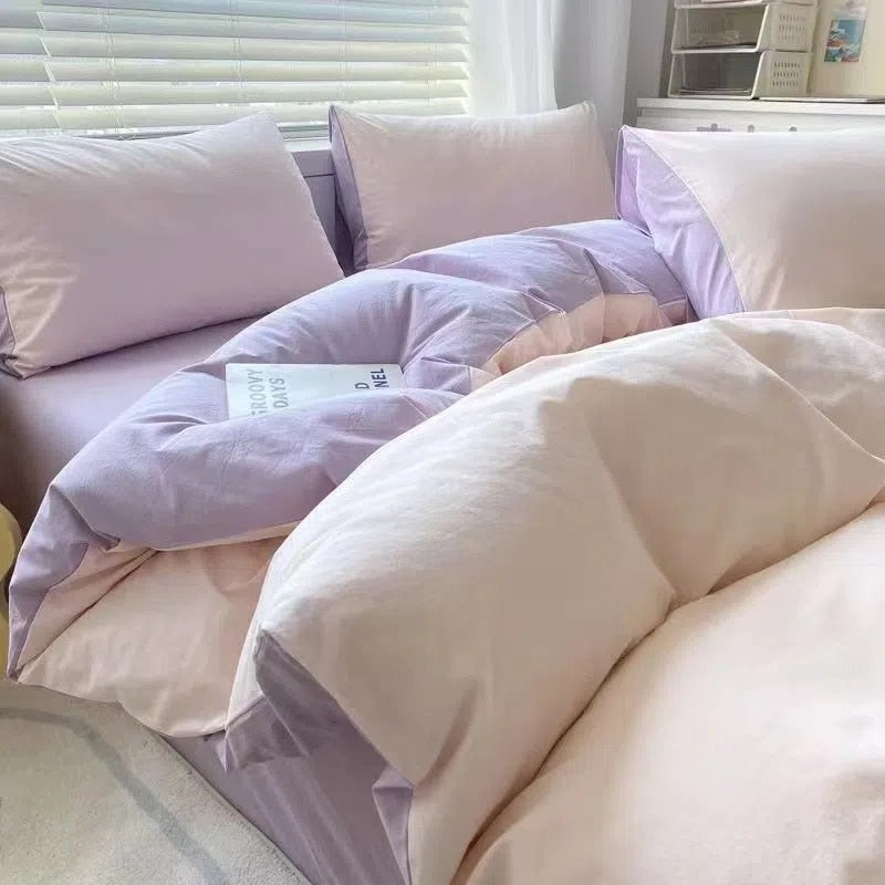 Nordic Princess Purple Bedding Set Girls Boys Single Double Size Flat Sheet Duvet Cover Pillowcase Bed Linens Home Textile