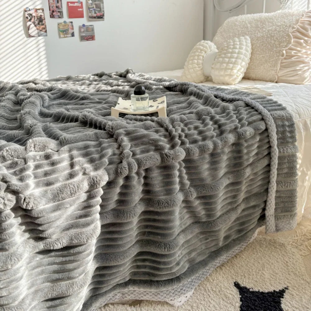 Winter Blanket Thickened Warm Fluffy Wool Leisure Blanket Home Thick Soft Bed Cover Knee for Office Sofa Coral Fleece Bedding