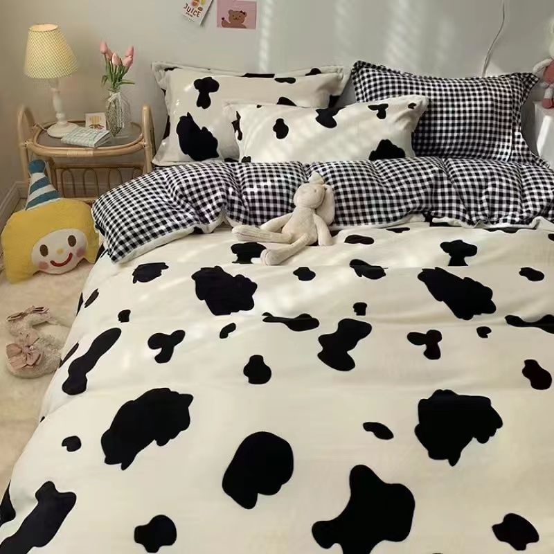 Korean Style Bedding Set Twin Queen Size Cute Cream Cherry Duvet Cover Flat Sheet Pillowcase Polyester Boys Girls Bed Linen