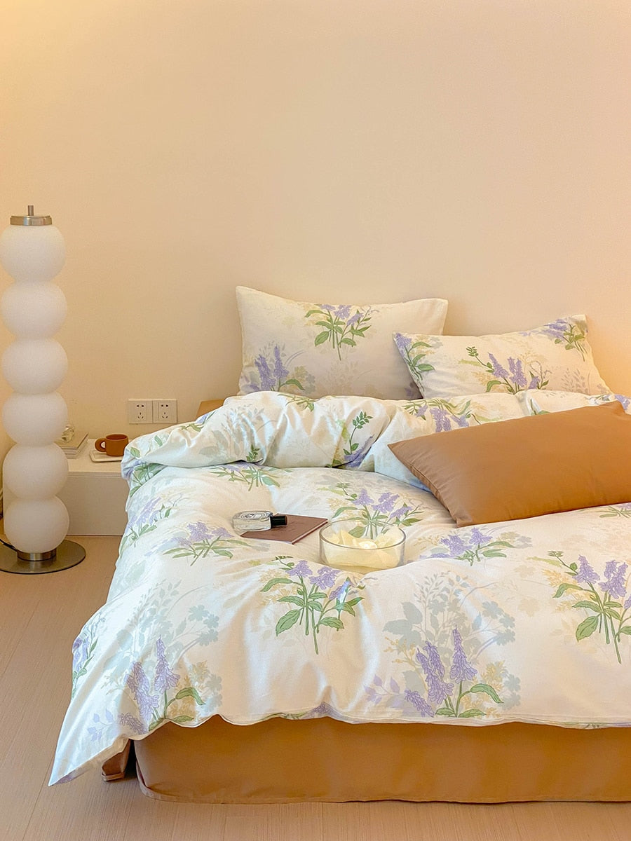 Korean Small Floral Print Quilt Cover Single Piece 100% Cotton Single Double Quilt Cover Student Dormitory Bed Decor