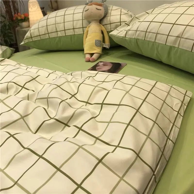 Nordic Princess Pink Bedding Set Girls Boys Single Double Size Flat Sheet Duvet Cover Pillowcase Bed Linens Home Textile