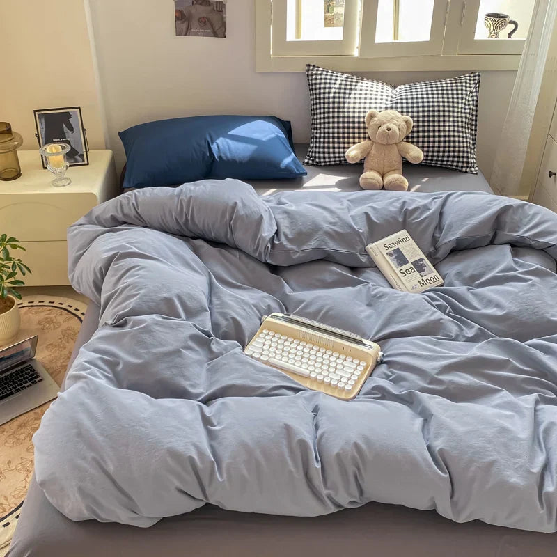 Striped Bedding Set Ins Korean Duvet Cover Set Flat Sheets Set With 2 Pillowcases Single Twin Full Queen Size Bed Linen Set