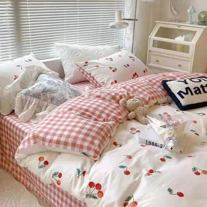 Ins Retro Flower Bedding Set Flat Bed Sheet Pillowcase Twin Full Queen Size Bed Linen Women Girls Caramel Floral Duvet Cover Set