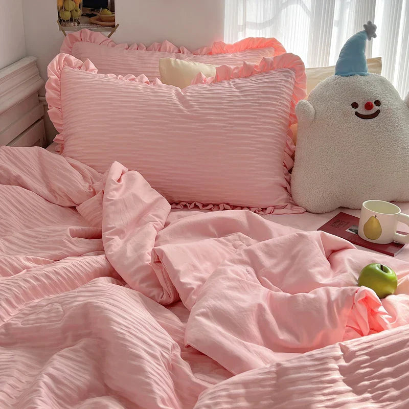 Korean Simple Bedding Set Modern Air Condition Thin Blankets Summer Quilt Pillowcase Comfortable Fluffy Blanket with Filling