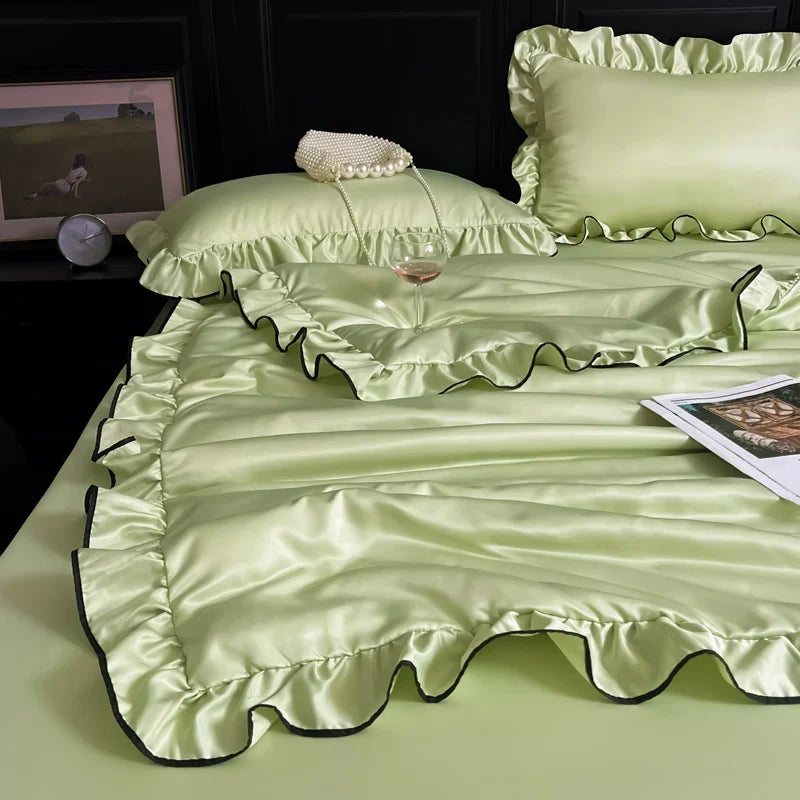 Korean Version Ruffled Summer Cool Quilt Washed Silk Machine Washable Summer Quilt Twin Air-Conditioned Quilt Comforter Bedding