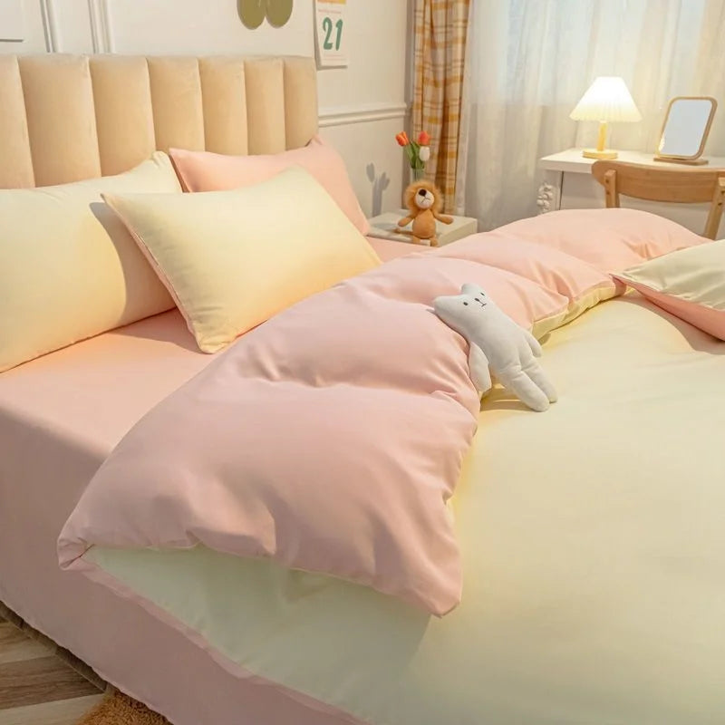Solid Grey Matcha Color Bedding Set Adults Kids Twin Full Queen Size Bed Flat Sheet Duvet Cover Set Pillowcases Simple Bed Linen