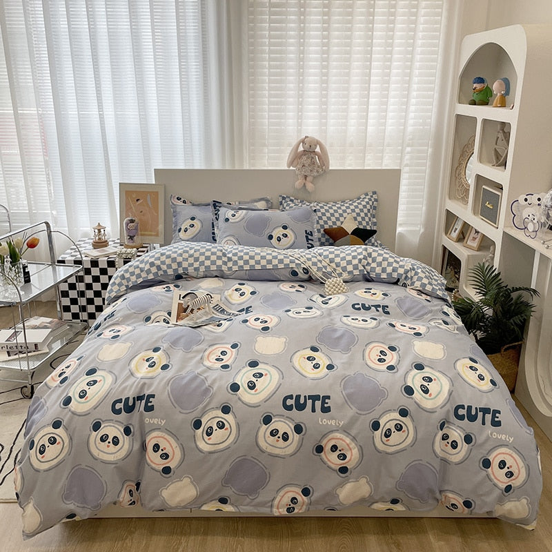 Home Textile Pink Bedding Set For Girl Kid Teen Beds Sheet Strawberry Duvet Quilt Cover Pillowcase Stripe Bed Sheet