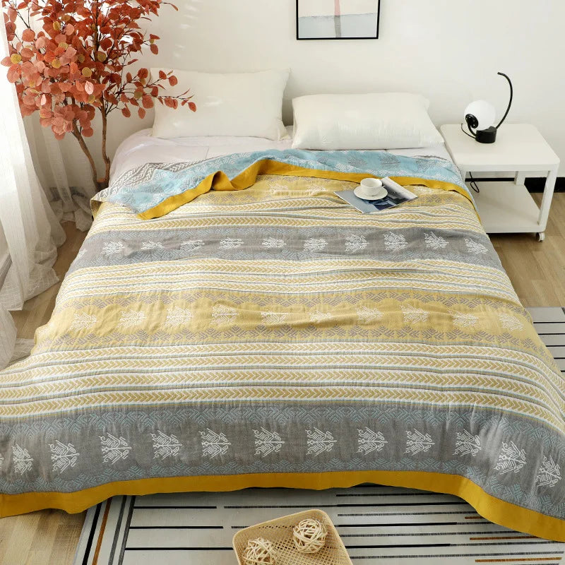 Textile City 5 Layer Yarn Cotton Towel Thread Blanket Double Blanket Bedspr Gauze Cover Air Condition Quilt for Summer 200x230
