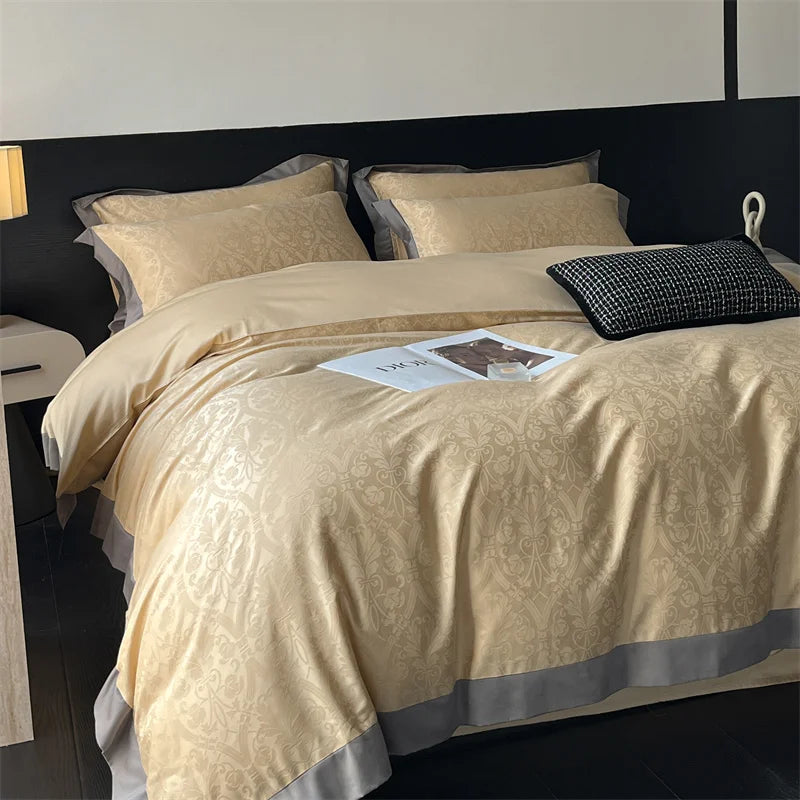 Lyocell Cotton Bed Linens Jacquard Bedding Set Sheet Pillowcase Quilt Cover Ru Queen King Size