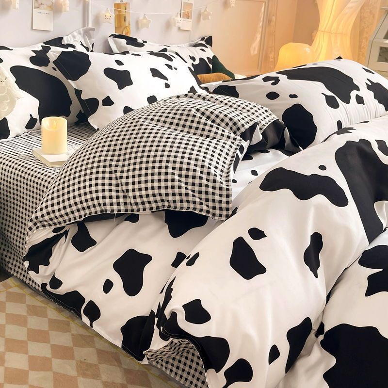 Ins Style Bedding Set Fashion Solid Color Washable Duvet Cover Pillowcases Sheet for Student Dormitory Soft Home Textile