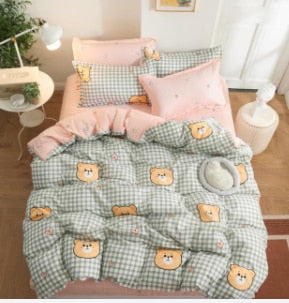 Kuup 3-4pcs Cartoon Bedding Set Duvet Cover Set Soft Bedding Printing Bed Linen Queen Size Bedding Set Fashion Design For Girl