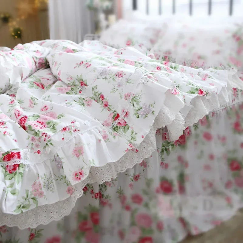 Top Romantic lace ruffle duvet cover queen solid home bedding duvet cover king size 100% cotton elegant bedroom quilt covers