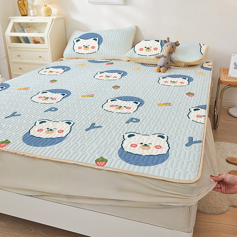 Summer Latex Ice Mat Bed Mattress Cool Cartoon Mattress Pad Air Conditioner Soft Cool Bedding Set Non-slip Pad 150