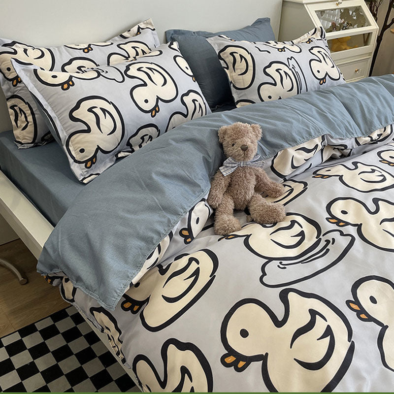 Spring Bedding Set Fashion Cartoon Kids Single Double Queen Size Flat Sheet Duvet Cover Pillowcase Bed Linens Home Textile