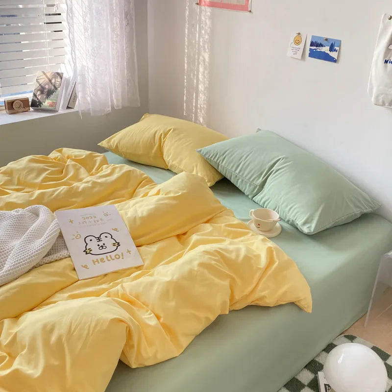 High Quality Bedding Set Boys Girls Twin Queen Size Washed Cotton Sheet Pillowcase Bed Linens Adults Home Textiles No Filler
